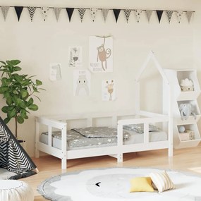834556 vidaXL Cadru de pat pentru copii, alb, 70x140 cm, lemn masiv de pin