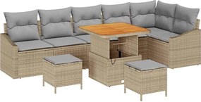 vidaXL Set de canapele pentru grădină cu pernă 9 pcs Bej poliratan