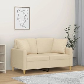 Canapea cu 2 locuri cu pernute, crem, 120 cm, textil