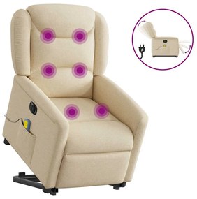 vidaXL Fotoliu electric de masaj rabatabil cu ridicare, crem, textil