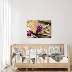 Tablou cu carte și floare violetă (70x50 cm)