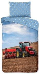 Lenjerie de pat pentru copii albastră din flanelă pentru pat de o persoană 140x200 cm Tractor – Good Morning
