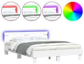 3207546 vidaXL Cadru de pat cu tăblie și LED, alb, 140x200 cm