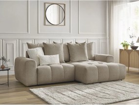 Colțar bej extensibil/cu spațiu de depozitare cu tapițerie din chenille (cu colț pe partea dreaptă/cu șezlong) Roxelane – Bobochic Paris