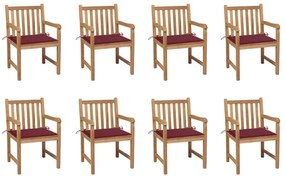 vidaXL Scaune de grădină cu perne roșu vin, 8 buc., lemn masiv de tec