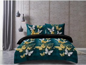 Lenjerie de pat din microfibra neagra, GOLD AND WHITE BUTTERFLY Dimensiune lenjerie de pat: 2 buc 70 x 80 cm | 160 x 200 cm