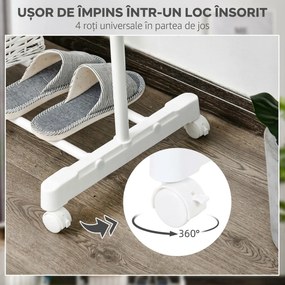 HOMCOM Suport de Haine din Oțel Inoxidabil, Reglabil pe Înălțime cu Bază de Depozitare și 4 Roți, 68,5x42x87-145 cm, Alb și Argintiu | Aosom Romania