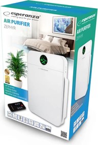 Resigilat: Purificator de aer Esperanza EHP002, Pana la 50 m², CADR 150 m³/h, Filtru HEPA/Carbon activ, Ionizare, Display LCD, Timer, Telecomanda, Alb