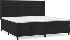 vidaXL Pat box spring cu saltea, negru, 200x200 cm, catifea