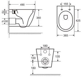 Set cada freestanding ovala 3D, vas wc rimless cu capac soft close, rezervor incastrat si clapeta neagra