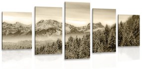 Tablou 5-piese munții înghețați în design sepia