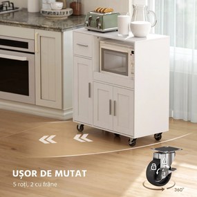 HOMCOM Dulap pentru cuptorul cu microunde din lemn, cu sertar, 2 dulapuri, raft deschis și blat ajustabil, 80x40x88.7 cm, alb | Aosom Romania