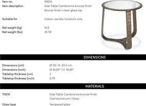 Masuta auxiliara LUX din Aluminiu, Sticla, Cambronne 50cm