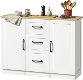 HOMCOM Bufet pentru living, mobilier de depozitare cu 2 uși cu închidere silențioasă și 3 sertare, 110x35x80,4cm, alb și lemn natural | Aosom Romania