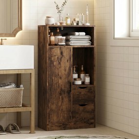 HOMCOM Dulap Baie Îngust cu 2 Sertare și Rafturi Reglabile pentru Bucătărie, Living, Hol, Maro Rustic | Aosom Romania