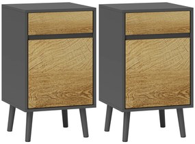 HOMCOM Lot de 2 noptiere masă de noapte cu sertare și dulap, stil modern, 40 x 39 x 69 cm, gri închis | Aosom Romania