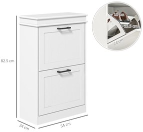 HOMCOM Dulap pentru Pantofi Spațios cu 2 Sertare Rabatabile pentru 10 Perechi de Pantofi, 54x24x82,5 cm, Alb | Aosom Romania