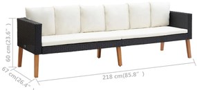 Set mobilier de gradina cu perne, 3 piese, negru, poliratan Negru, 3 persoane + 2 persoane + masa, 1