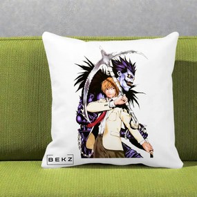 Perna Personalizata Death Note Light si Ryuk Duo, 40x40 cm, Alba Mata, Husa Detasabila, Perna Inclusa, BEKZ®
