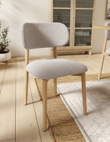 MAZZONI EXPORT ALDO Bej Latte (material Monza 60)/cadru stejar lăcuit - SCAUN DIN LEMN BOUCLÉ PENTRU SALON SUFRAGERIE BUCĂTĂRIE RETRO