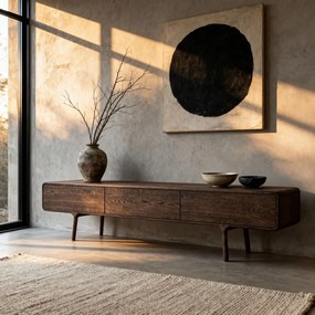 Comodă TV maro din lemn de stejar 220x45x45 cm Fawn – Gazzda