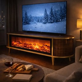 Comoda tv cu semineu Royal, cu led, 160 cm.nuc