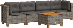 vidaXL Set canapea de grădină cu perne, 5 piese, gri, poliratan