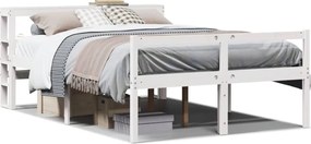 vidaXL Cadru de pat senior cu tăblie, 120x200 cm, alb, lemn masiv pin