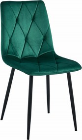 OFERTA Scaun de sufragerie din catifea verde inchis LIBRA cu picioare negre II. calitate