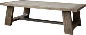 Măsuță de cafea dreptunghiulară din lemn reciclat, natur, cu picioare masive trapezoidale, 40 x 130 x 68 cm, „Lourmarin”