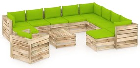 Set mobilier gradina cu perne, 12 piese, lemn tratat verde bright green and brown, 12