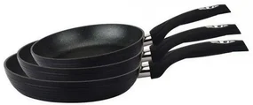 Set 3 tigai marmorate, antiaderente, inductie, Royalty Line RL FM3 negre, curatare usoara