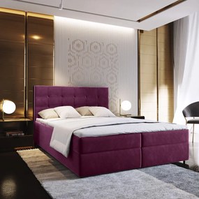 Reducere Pat tapițat boxspring GLORIEN 140x200 cm purpuriu calitatea II