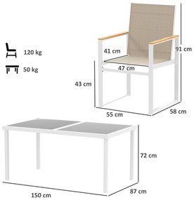 Outsunny Set Masă de Exterior Dreptunghiulară cu Blat din Sticlă și 4 Scaune cu Cotiere | Aosom Romania