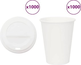 vidaXL Cești de cafea din hârtie cu capace 1000 buc 12 oz 300 ml
