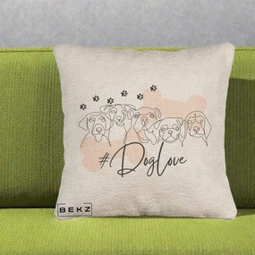 Perna Personalizata Dog Love Linie Minimalista, 40x40 cm, Bej Canapea, Husa Detasabila, Perna Inclusa, BEKZ®