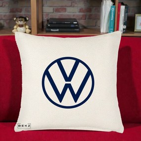 Perna Personalizata cu emblema Volkswagen, 40x40 cm, Crem Reliefat, Husa Detasabila, Perna Inclusa, BEKZ®