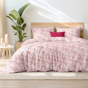 Goldea lenjerie de pat 100% bumbac - păsări în grădină roz 140 x 200 și 50 x 70 cm