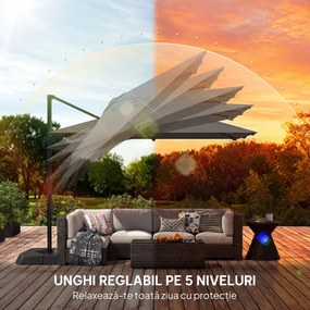 Outsunny Umbrelă Decentralizată de Grădină cu Manivelă 3x3m și Bază cu Greutăți Umplibile, Umbrelă de Exterior Pătrată Inclinabilă și Rotativă 360°, din Aluminiu pentru Terasă sau Piscină, UV30+, Gri Închis | Aosom Romania