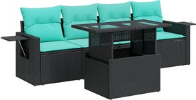 vidaXL Set canapele de grădină cu perne, 5 piese, negru, poliratan