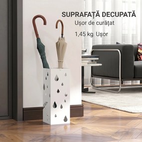 HOMCOM Suport pentru Umbrele din Metal cu 4 Cârlige, Suport pentru Umbrele cu Design Modern, 15,5x15,5x41 cm, Alb | Aosom Romania