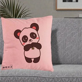 Perna Personalizata Panda Kawaii cu Bambus, 40x40 cm, Roz, Husa Detasabila, Perna Inclusa, BEKZ®