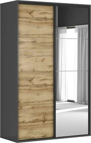 Dulap FLEX, gri grafit/stejar wotan, PAL, cu 2 usi si oglinda, 150x66x