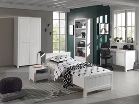 Set Mobilier Cameră Copii ERIK: Pat 90x200 cm, Dulap 2 Uși, Birou, Bibliotecă și Noptieră, Alb – Vipack