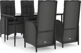 vidaXL Set mobilier de grădină cu perne, 5 piese, negru, poliratan