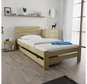 Pat inaltat PARIS 90x200 cm, pin Saltele: Cu saltele Deluxe 10 cm, Somiera pat: Cu lamele drepte