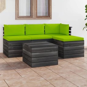 Set mobilier gradina din paleti cu perne 5 piese lemn masiv pin verde aprins, 5