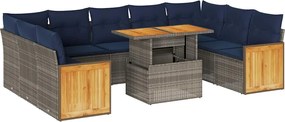 vidaXL Set mobilier de grădină cu perne, 10 piese, gri, poliratan