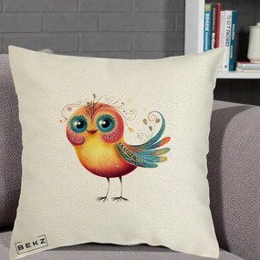 Perna Decorativa Pasare Vibranta cu Aripi Ornamentale, 40x40 cm, Ecru, Husa Detasabila, Perna Inclusa, BEKZ®