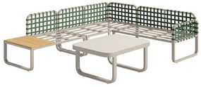 Set de mobilier de grădină Lounge 4-5 locuri, Set de mobilier de grădină din piele verde și ratan cu masă din sticlă securizată, Culoare caise